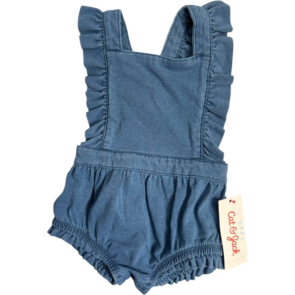Cat & Jack Baby Girls Ruffle‎ Strap Denim Romper Blue 3-6M New NWT